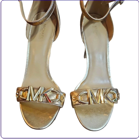 Michael Michael Kors Izzy Pale Gold Metallic Leather Heeled Sandals Size 8 - Picture 8 of 14